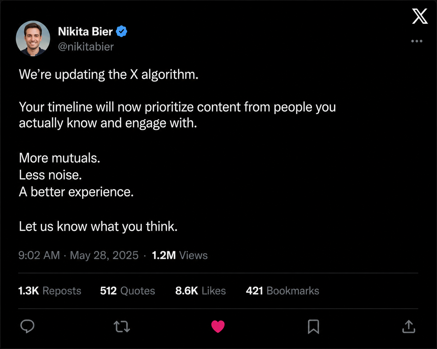 X Algorithm Update
